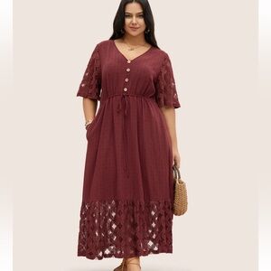BloomChic Plus Size 2XL Crochet Lace Mesh Button Detail Drawstring Dress us18-20